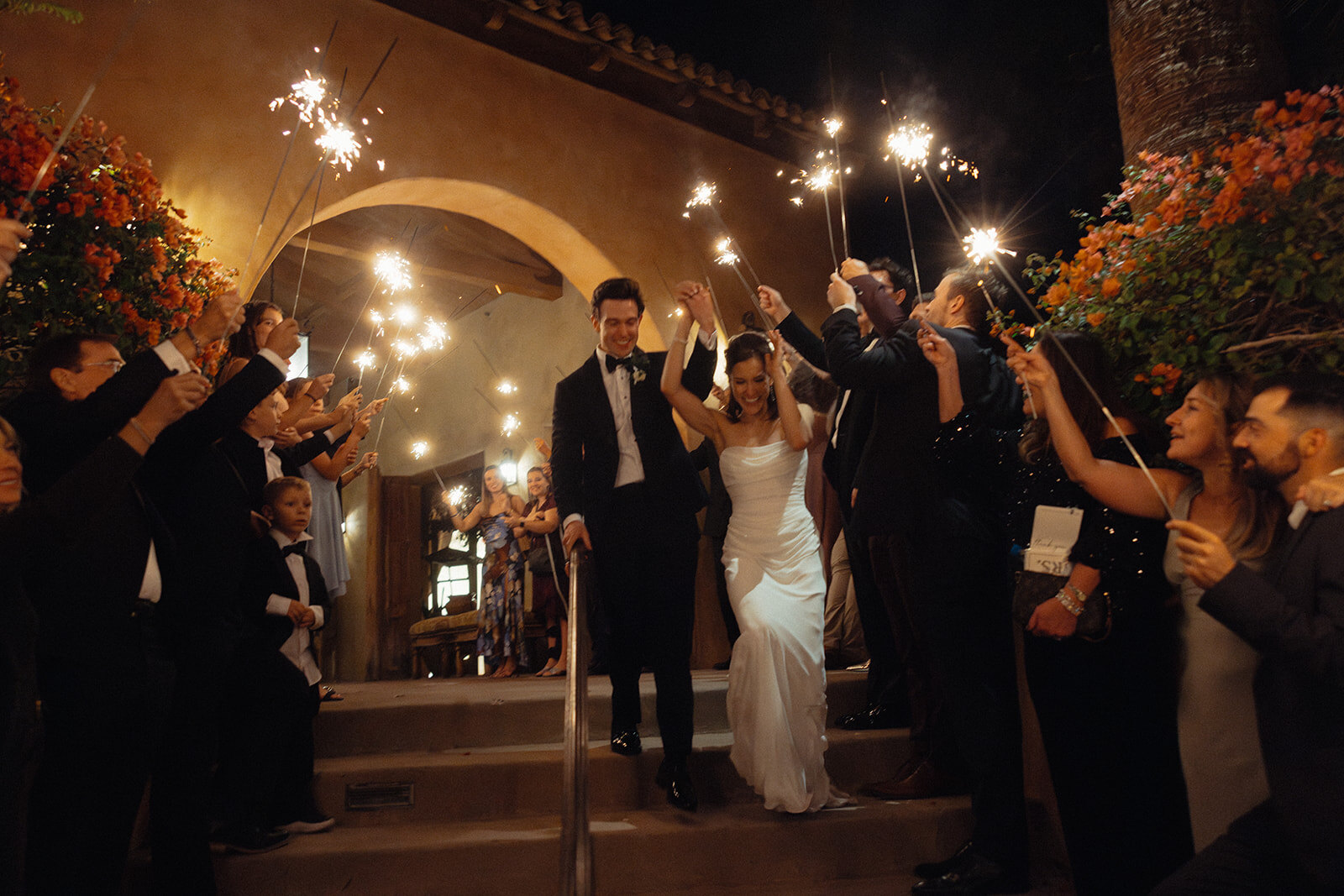 Sparkler exit, vintage Mustang and candlelit details at Royal Palms