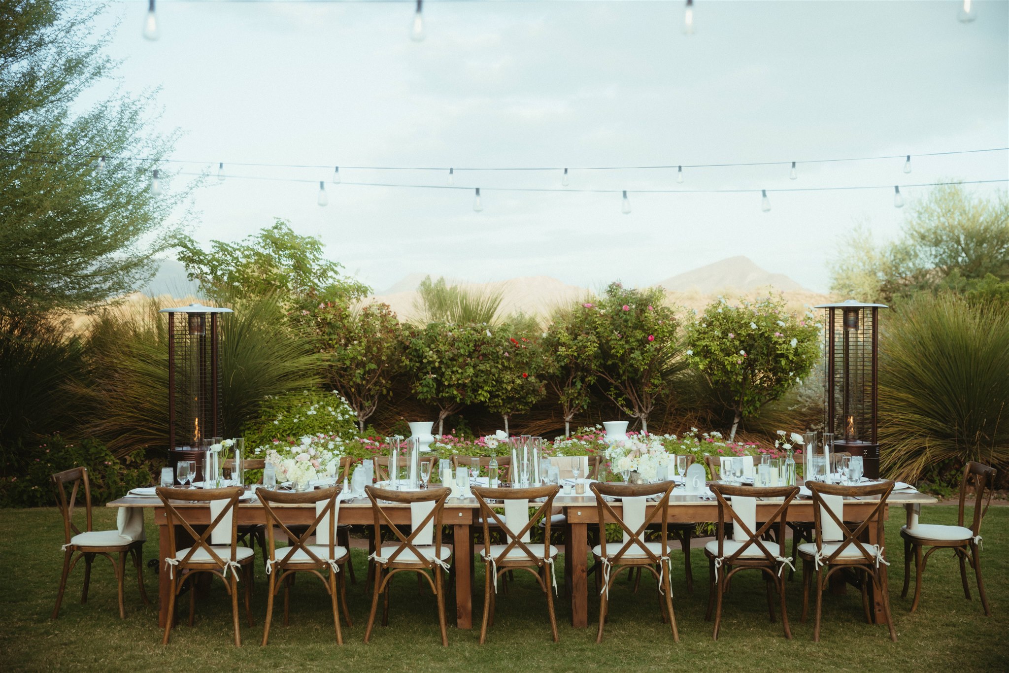 Anthem Golf and Country Club reception tables beneath string lights